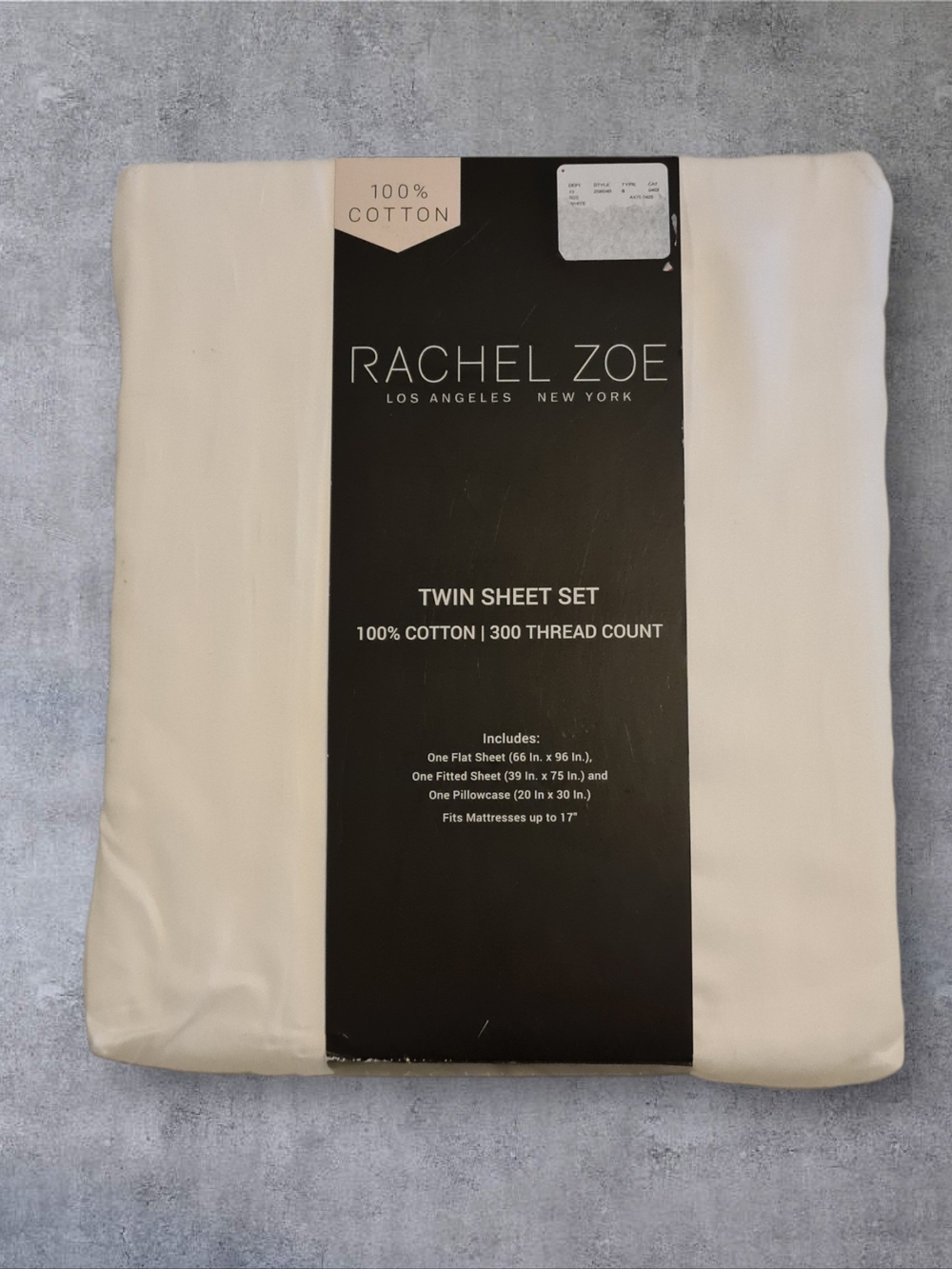 Rachel Zoe Twin White 300 thread count 100% Cotton 3-Piece Sheet Set